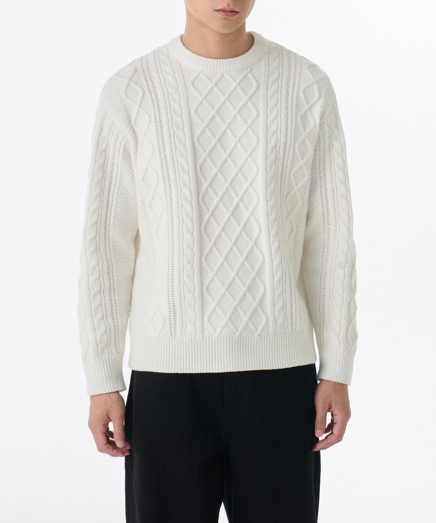 Musinsa Standard Aran Cable Crew Neck Knit [White] White/Xl