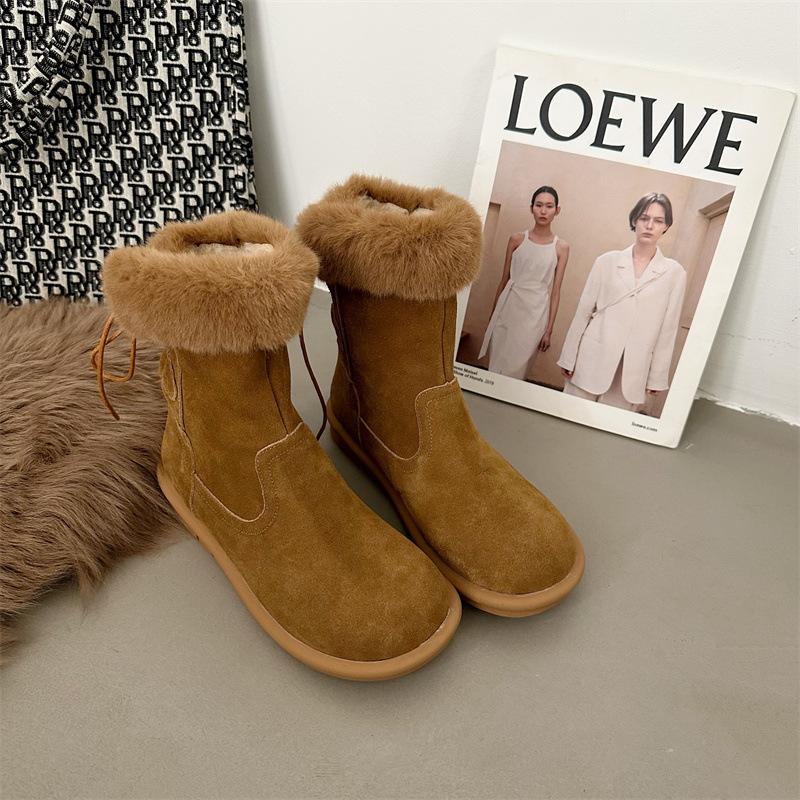 

thick-soled plush cotton shoes snow boots women s shoes 2025 new autumn and winter warm short boots Martin boots 39 светло-коричневого