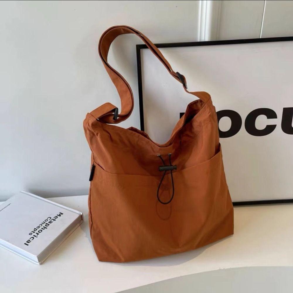 Solid Color Versatile Shoulder Bag Oxford Cloth Drawstring Shoulder Bag  Summer Popular