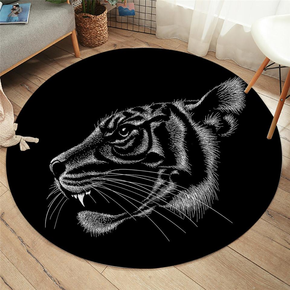 Watercolor Circular Carpet Tiger Print Carpet Living Room Dressing Room Sofa Border Sliding Mat Home Decoration