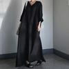 Women V-neck 3/4 Sleeve Cotton Dress Summer Loose Casual Kaftan Long Dress