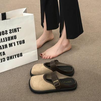 2025 Damen Leder Hausschuhe Indoor Slipper Damen Pantoletten Schuhe Quadratische Zehenpartie Strandschuhe mit Fußgewölbeunterstützung Mode Damen Sandalen