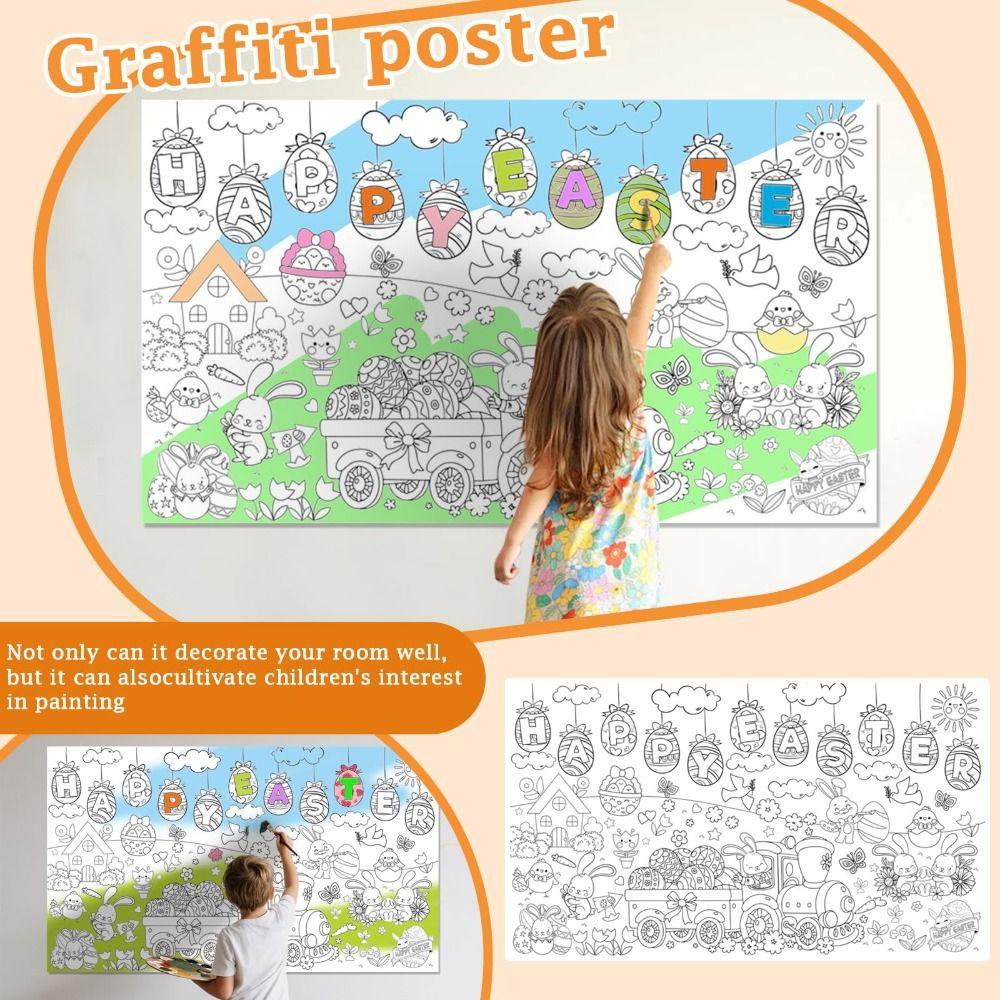DIY Easter Giant Coloring Poster Cartoon Bunny Art Craft Jumbo Coloring Banner Doodle Gift Easter Tablecloth