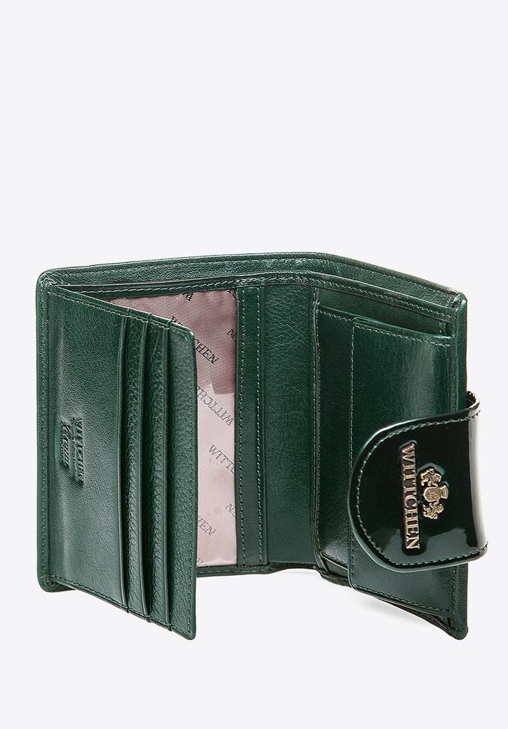 Wittchen Women's Patent Leather Wallet With Decorative Snap, Dark Green, Dark Green Patent Leather