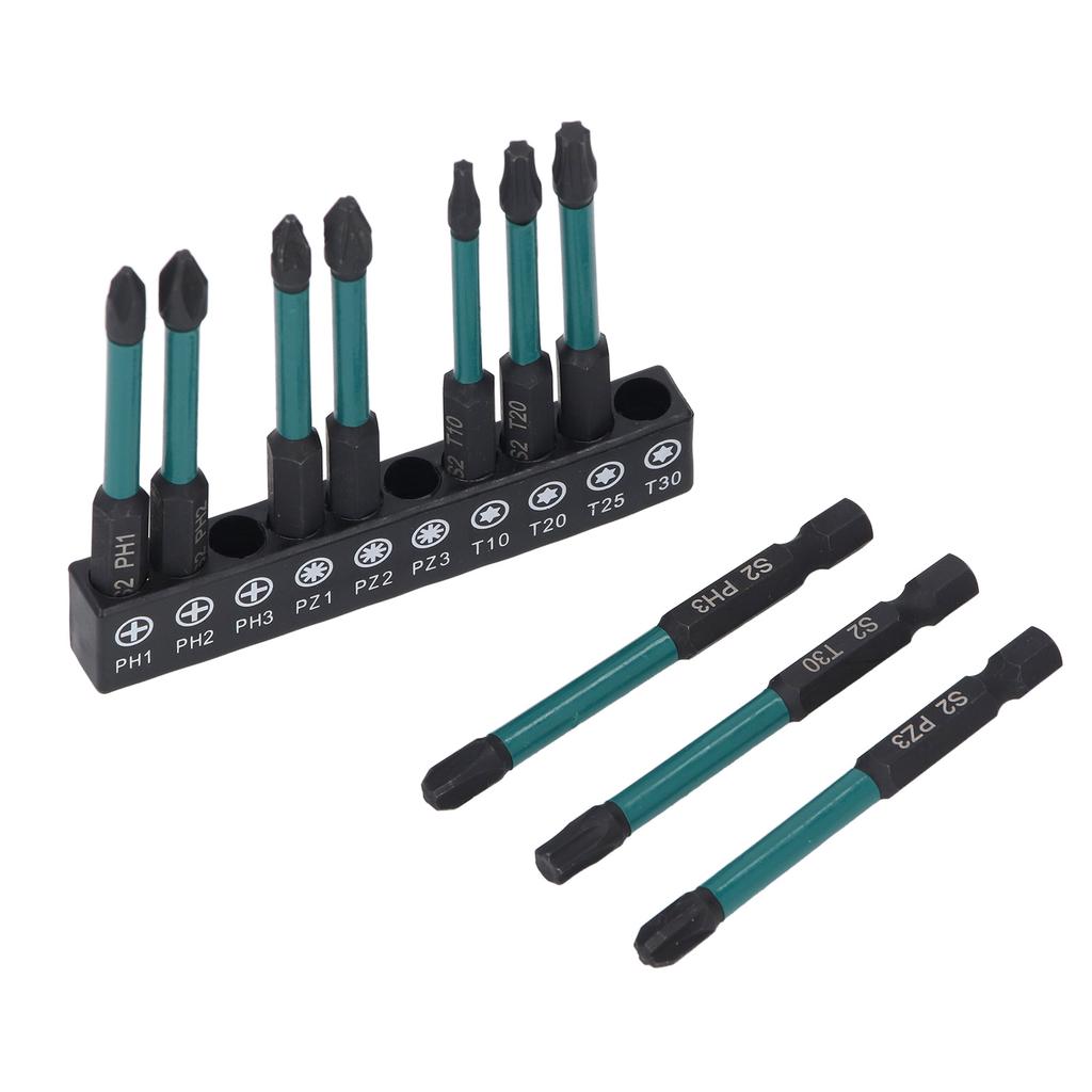 10Pcs 14in Hex Shank Screwdriver Bit Set Black Phosphating S2 Alloy Steel Impact Resistant Driver