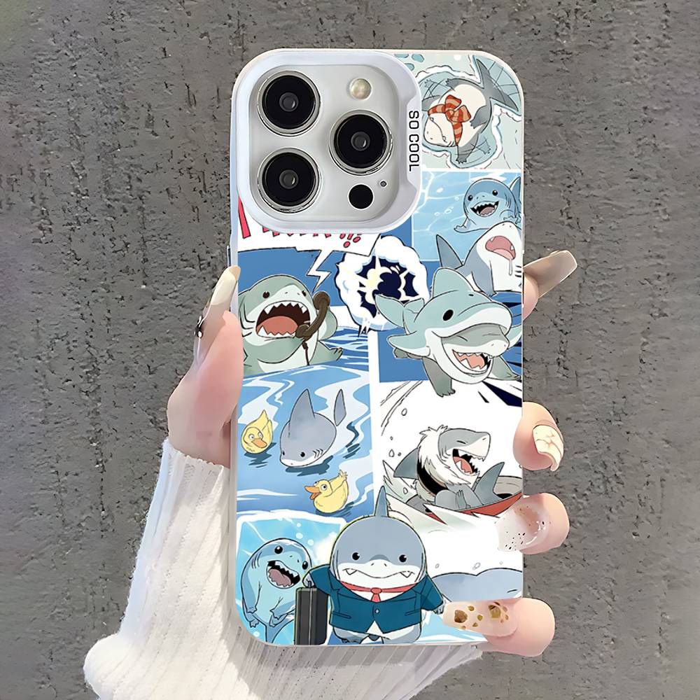 Cute Cartoon Animals Shark Phone Case For iPhone 17,16,15,14,13,12,11,Pro,XS,Max,Plus,Mini,SE White Candy Matte Shockproof Cover