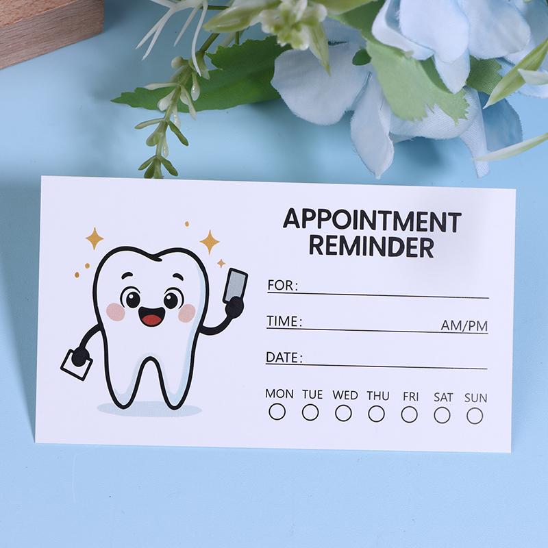 100Pcs Cute Tooth Design Dental Appointment Reminder Cards Professional Patient Notification Cards With Checkboxes Time & Date