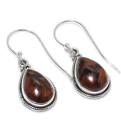 Natural Mahogany Obsidian Gemstone 925 Solid Sterling Silver Earring 1.25" D6A90