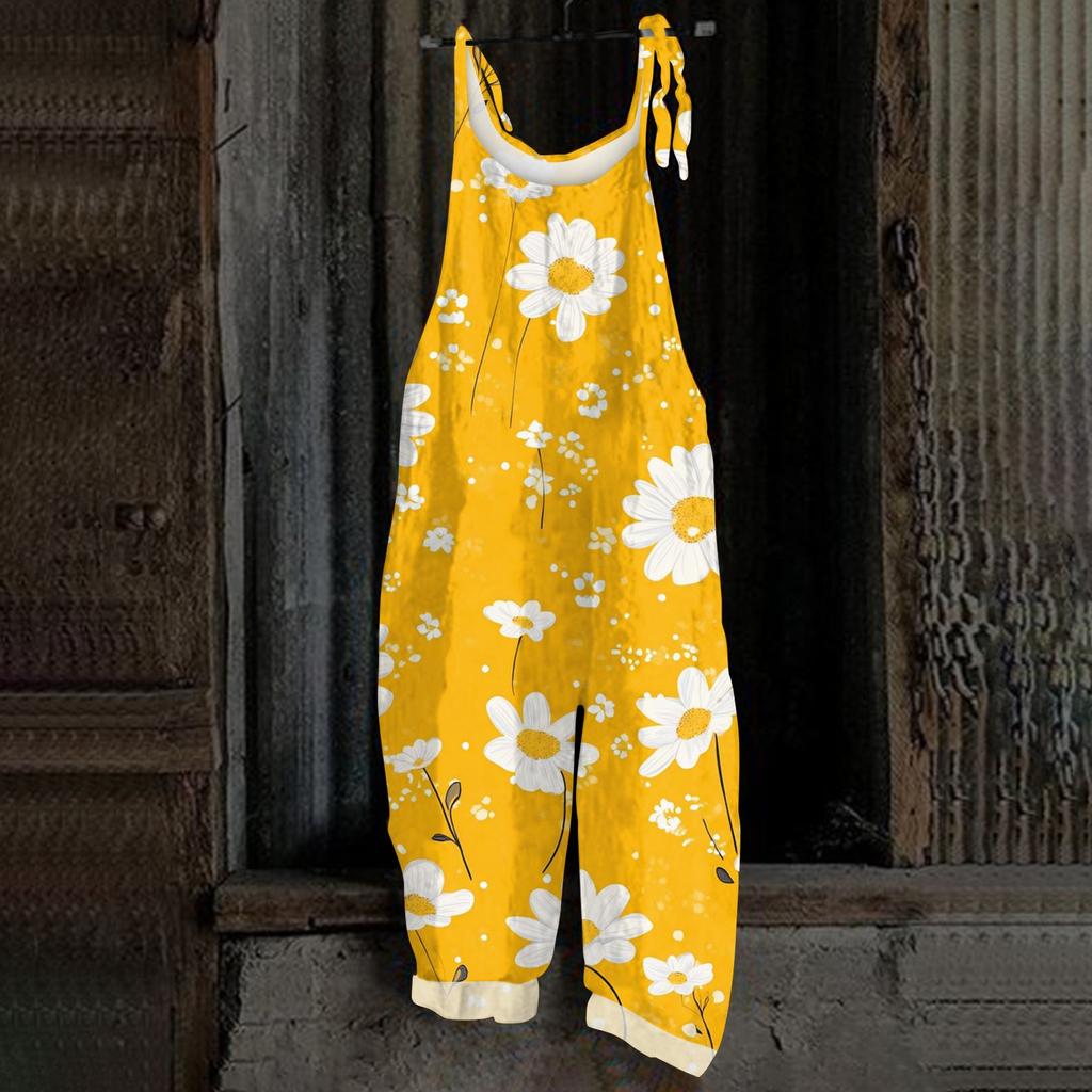 Women's Jumpsuit Christmas Print  Casual Loose Vintage Shoulder Strap Cotton Linen