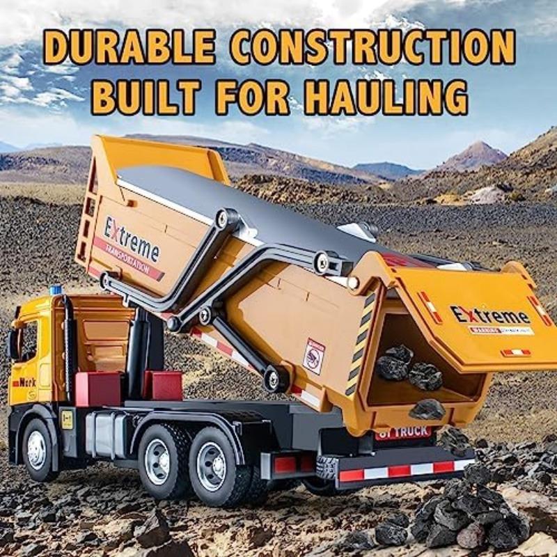 1/24 Scale Dump Truck Toy Metal Die Cast Construction Truck Toys with Simulated Sounds and Lights,Dump Truck Toy with Openable Rear HoodDump Trucks