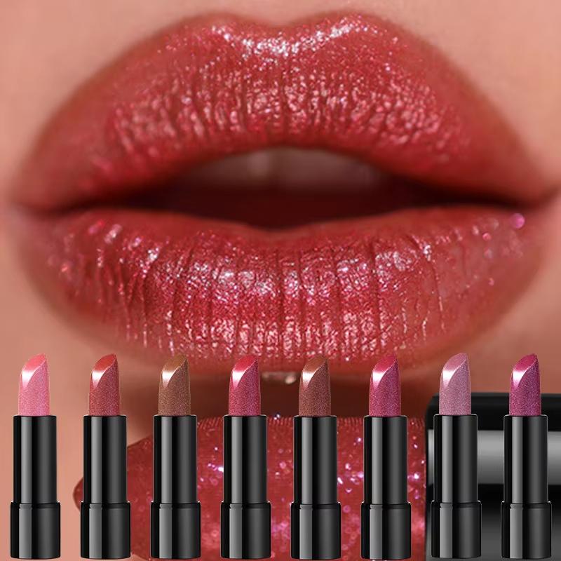Diamond Pink Lipstick Shiny Pearl Sparkling Lip Gloss Makeup Pearlescent Red Sexy Metallic Glitter Lipstick Waterproof Cosmetics