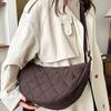 Solid Color Plaid Crossbody Bag Padded Nylon Shoulder Bag Fashion Half Moon Bag  Shopping
