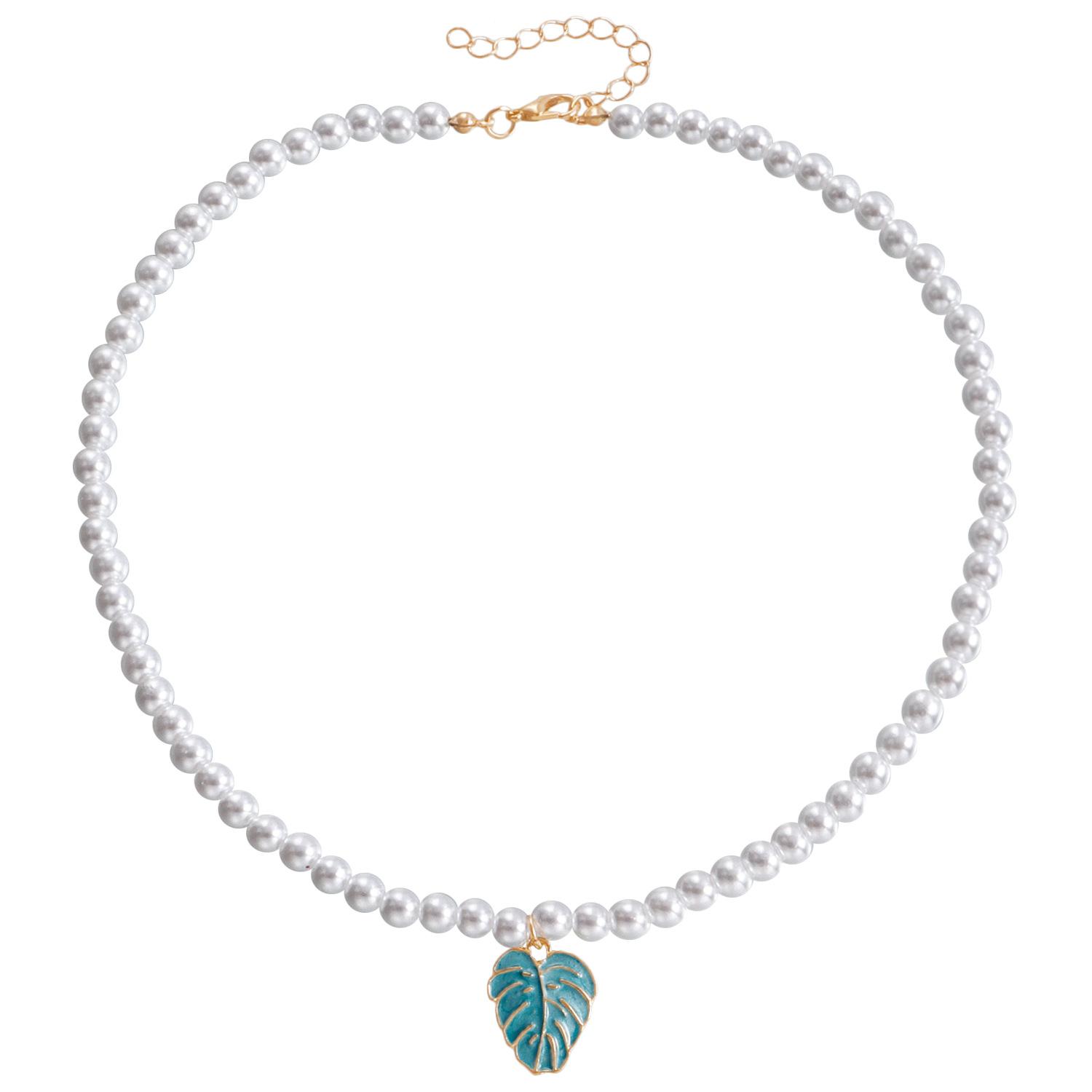 

Аксессуары, Простое и яркое ожерелье из искусственного жемчуга ручной работы, Ожерелье с подвеской в виде листа из сплава с масляной эмалью