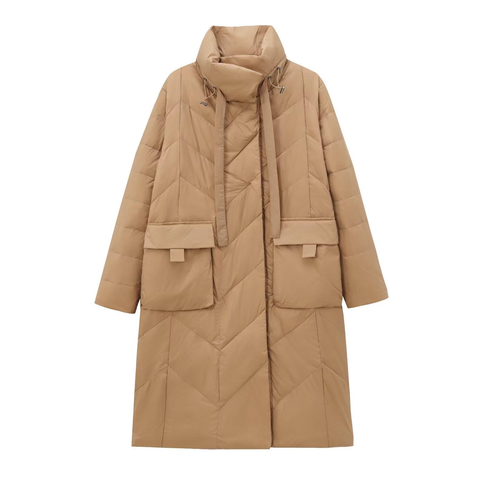 

Осенняя новая женская одежда, модный и универсальный повседневный стиль, длинная хлопковая одежда со стойкой XL хаки