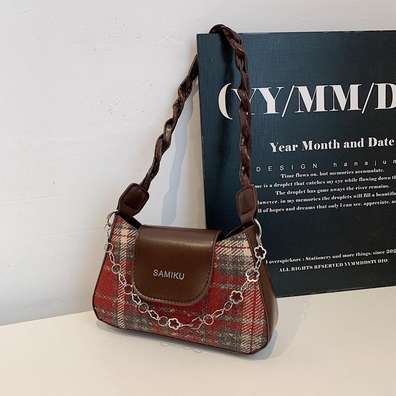 Трансграничная Мода Цветной Блок Клетка Шерсть Женская Сумка через Плечо и Кроссбоди