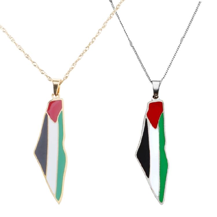 Gouden/Zilveren Halskettingen Emaille Palestina Kaart Ketting Roestvrij Staal Halsketting