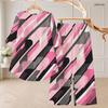 Women Plus Size Round Neck Three Quarter Sleeve Geometric Printed High Low Top And Long Pants Two Piece Set