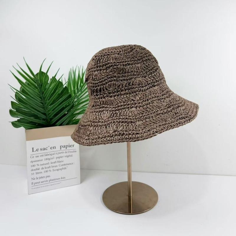 Temperament lace strap straw hat bucket hat female summer versatile sunshade sun protection beach straw hat