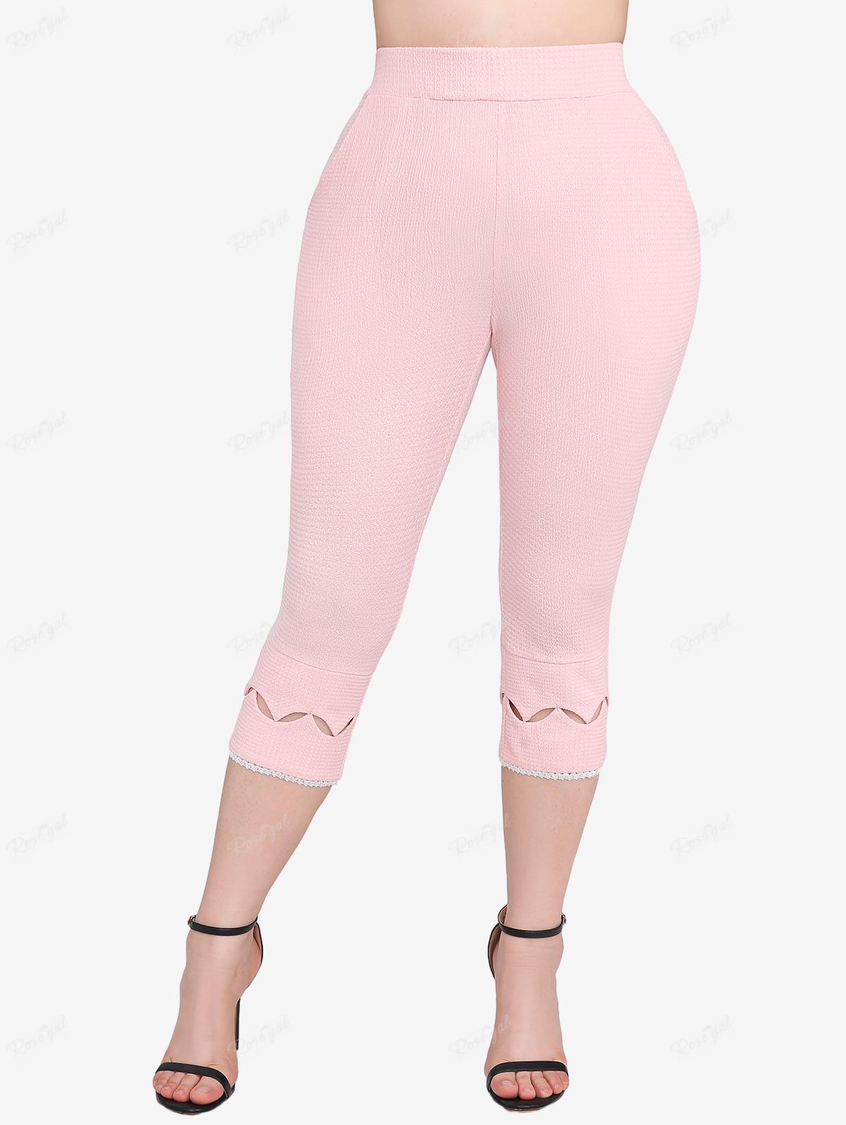 Леггинсы-капри Rosegal размера плюс с кружевной отделкой и текстурированными тиснеными — фото 2