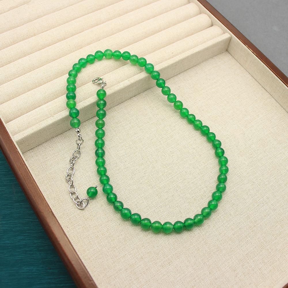 Elegant Green Agate Beaded Necklace & Gourd Ring Set for Women