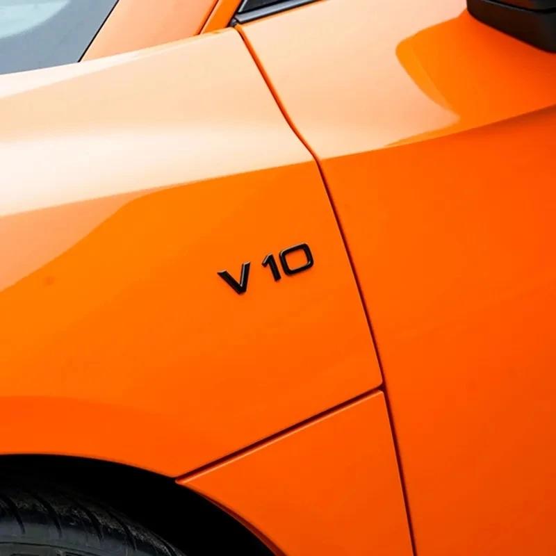 3d ABS Chrome Black V10 Logo Letters Car Fender Side Emblem Badge Decal For RS6 S6 C6 S8 R8 V10 Sticker Accessories