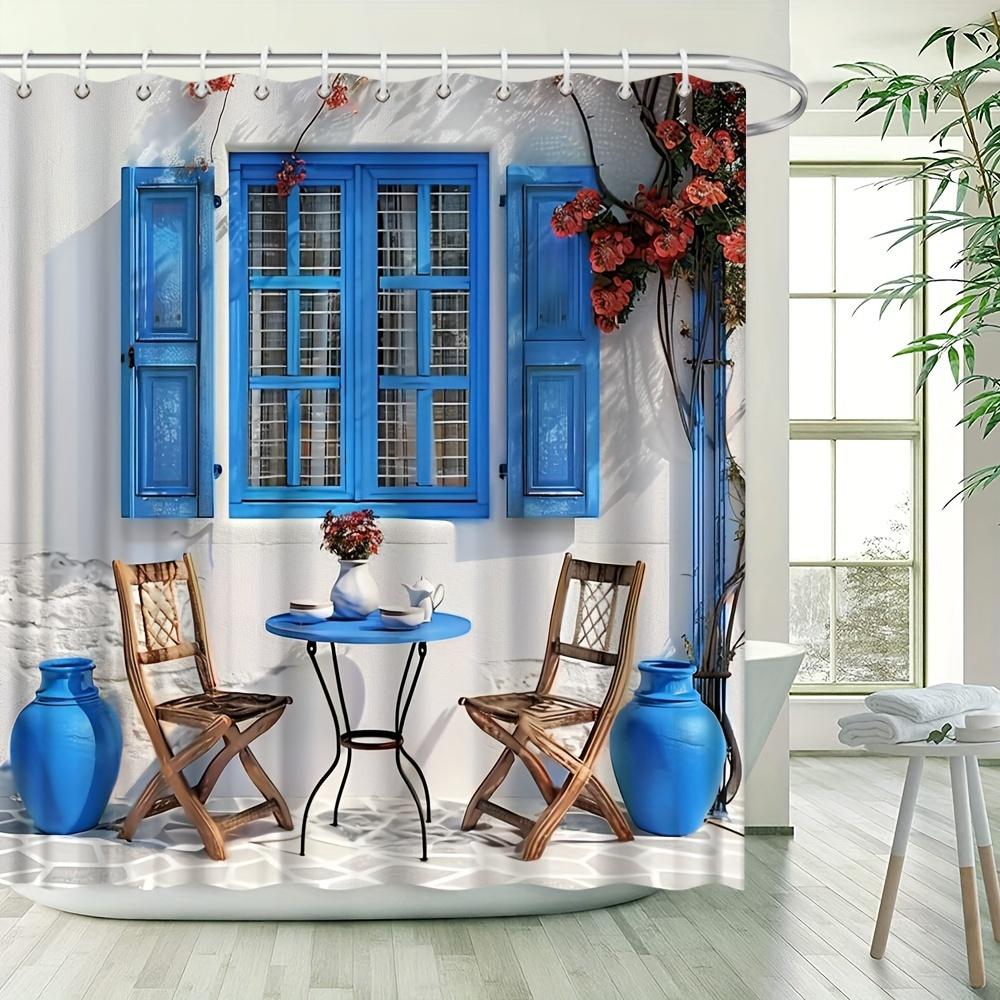 

Floral Window Shower Curtain Set - Vintage Ivy Plant Design, Polyester, 12 Hooks, Surreal Outdoor Scene, Bathroom Decor W90xH180cm