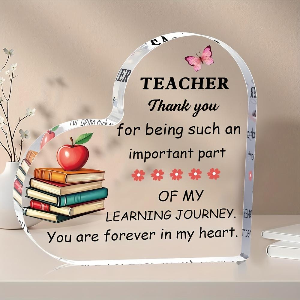2D Flat, Teacher Appreciation Gifts Suitable for Male & Female Teachers - Retro Heart-Shaped Acrylic Paperweight Desk Decoration, Floral Graduation Th