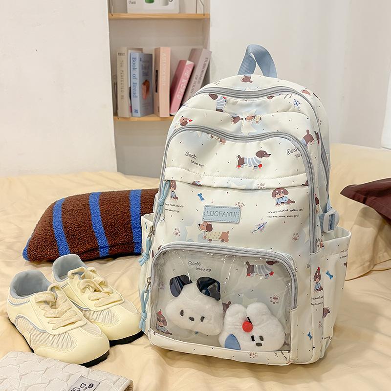 New high-value backpack female cute transparent dachshund dog backpack large-capacity casual schoolbag female