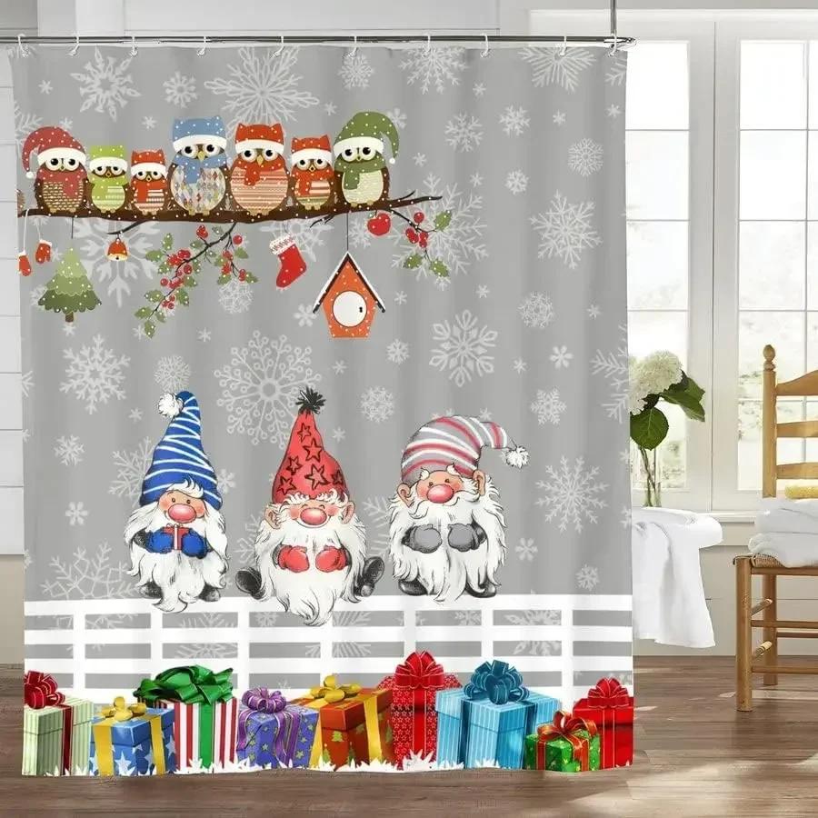 Theme Shower Truck Christmas Tree Gift Deer Red Bird Pinecone Snow Scene Baths Curtain Bathroom DecorXT6