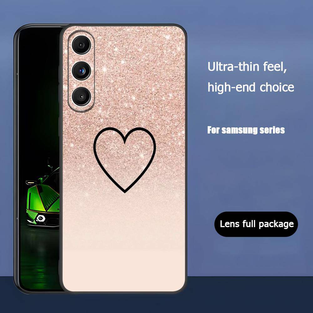 Gold Rose Love Heart Luxury Black Phone Case For Samsung Galaxy S23 S24 S25 Ultra S22 Plus S21