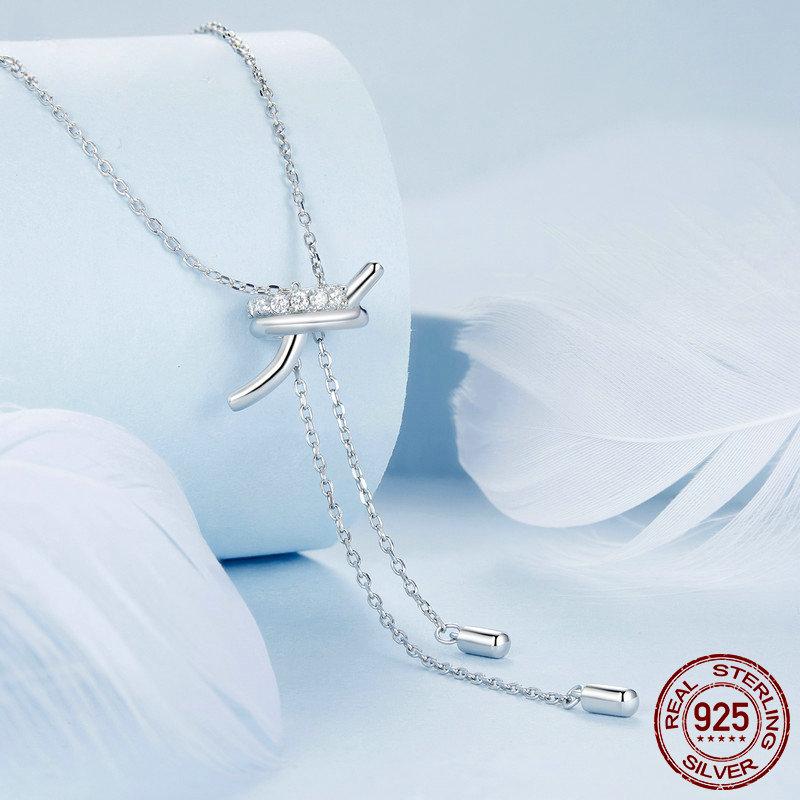S925 Sterling Silver Adjustable Knots Pendant Necklace Y Shape Neck Chain for Women Original Design Trendy Jewelry Gift
