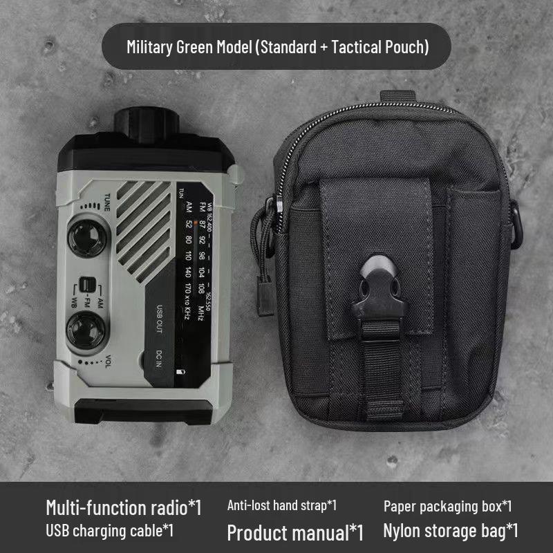 Multifunctional Solar-Powered Emergency Radio & Flashlight with Hand-Crank Power Generator and Waterproof Power Bank