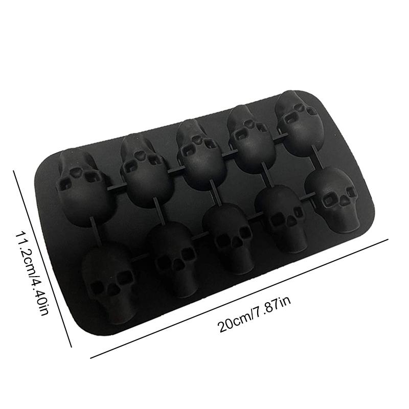 Halloween 10 Cells 3D Skull Ice Cube Mold Silicone Ice Cube Tray Ice Cube Maker DIY Whiskey Ice Ball Mold Chocolate Pastry Mould