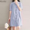 ZANZEA Women Round Neck Short Sleeve Striped Casual Shirts Dress