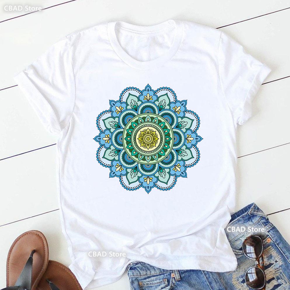 2024 Hot Sale Colorful Mandala Print Tshirt Girls Yoga Succulent Love T Shirt Women Zen Hobo Boho Paix Tshirt Female Streetwear