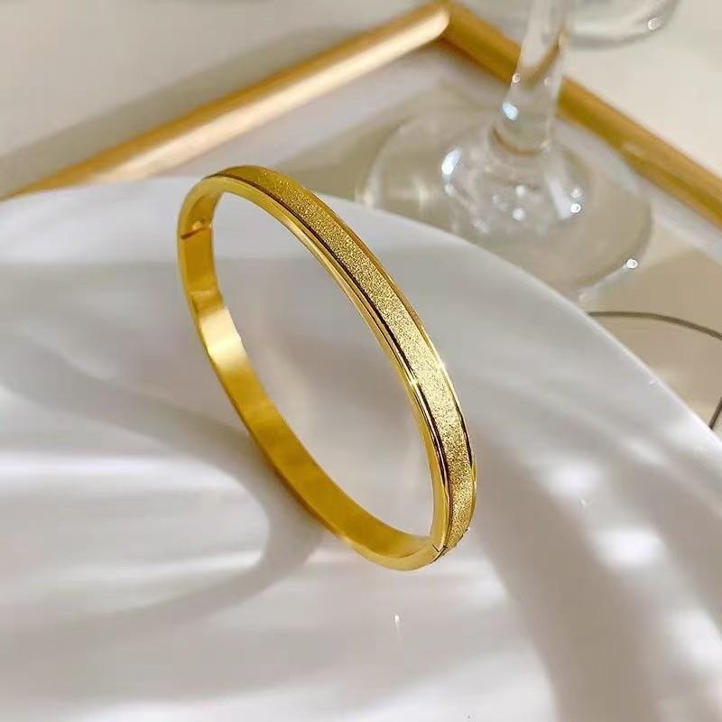Women's Frosted Open Bangle: Lightweight, Electroplated Gold, Exquisite Fashion Accessory