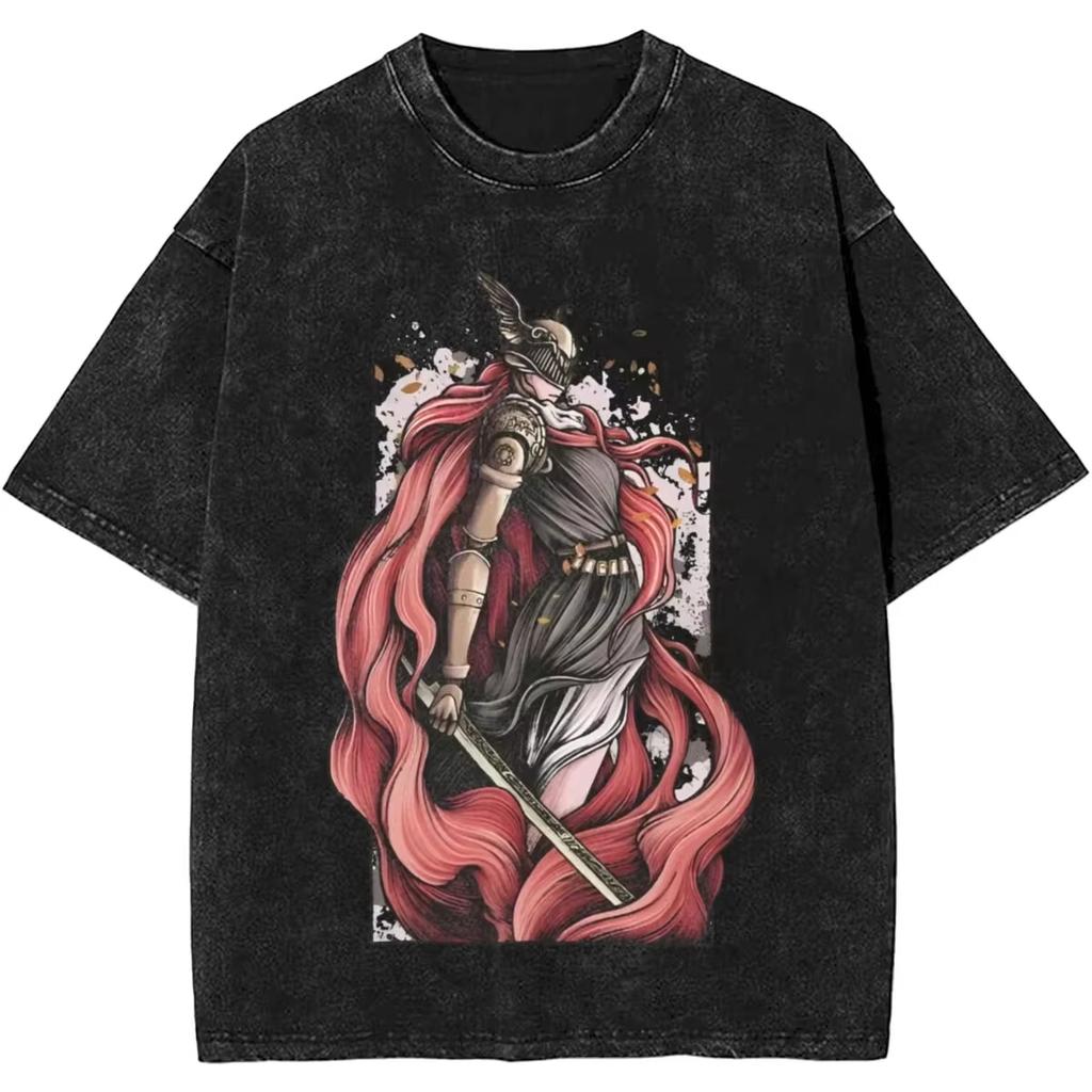 Damen Herren Malenia Klinge von Miquella Gewaschenes T-Shirt Sommer Maidenless Tarnished Klassisches Einfaches Harajuku T-Shirt
