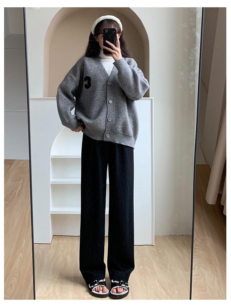 

Женские белые вязаные брюки-кюлоты с высокой посадкой - Весна/Осень 2025 One Size (fits 80-140 jin) чёрный