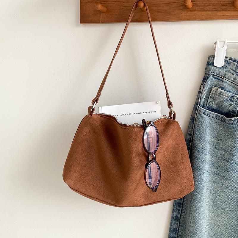 Korean Daily Commuter Pure Color Suede Handbag Casual High-end Single-shoulder Small Square Bag