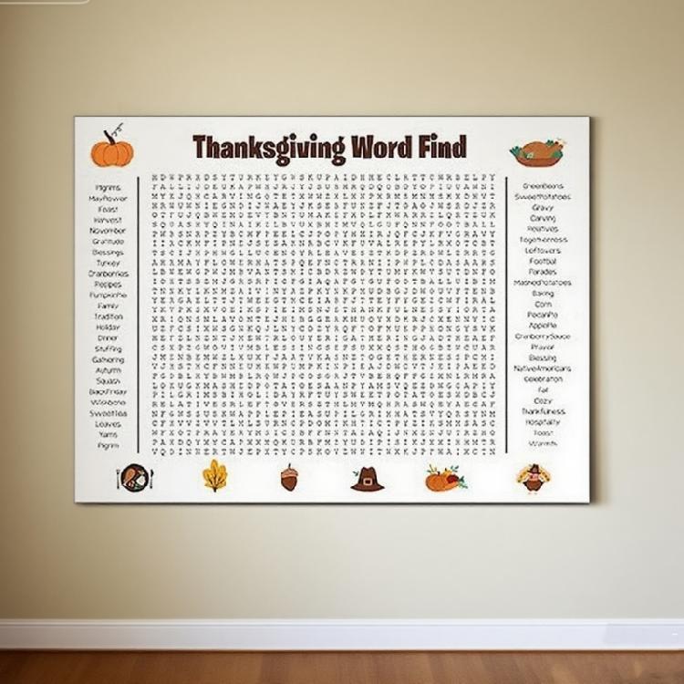 Jumbos Thanksgiving Word Search Poster Wall Game,Funny Interactive Holiday Party Activity for Classroom Family Party