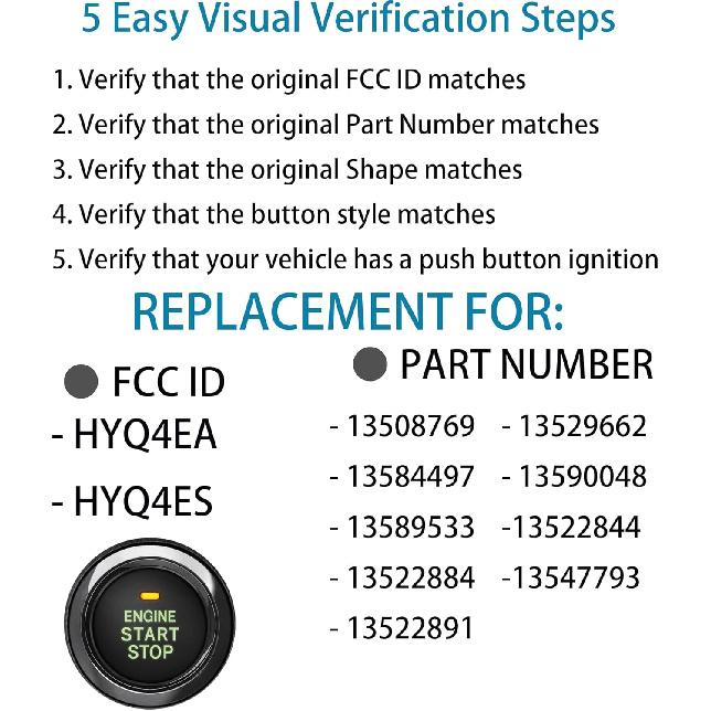 Smart Key for Chevrolet Malibu 2016-2025, Alliskeys Proximity Remote Control Key Fob Replacement for Chevy Camaro Malibu 2016-2025 HYQ4EA/HYQ4ES