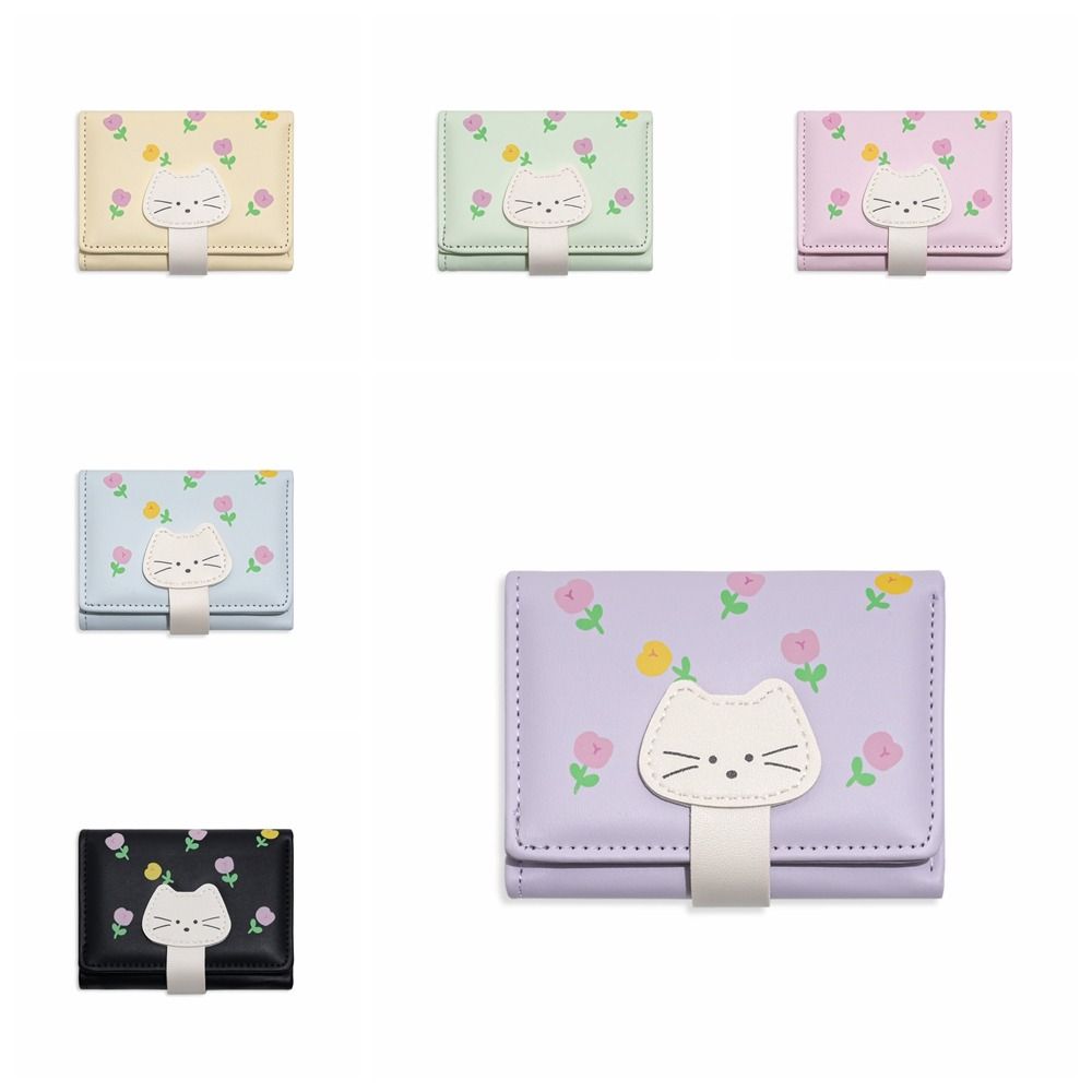 PU Leather Flower Printed Wallet Portable Three Fold Wallet Coin Purse Short Leather Purse  Travel