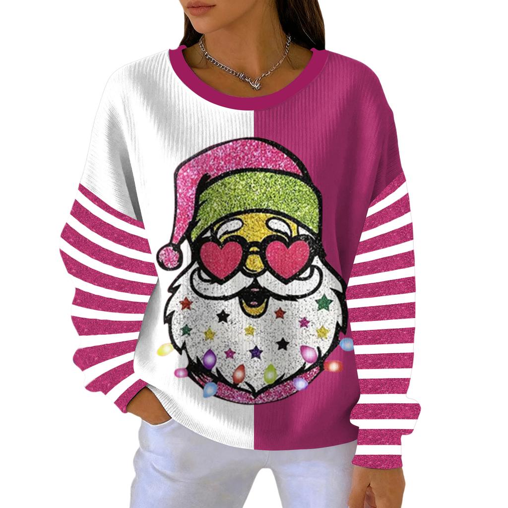 Women's Loose Comfortable Casual And Fashionable Round Neck Christmas Pattern Long Sleeved Sweatshirt