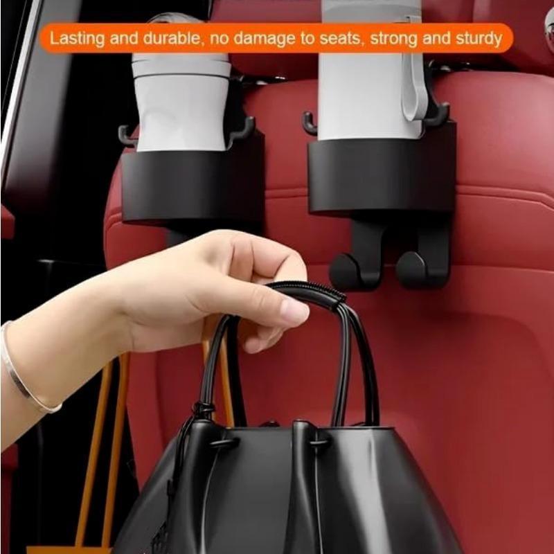 Multifunctional Car Seat Headrest Hooks Car Rear Seat Cup Holder with Cell Phone Holder and Storage Hooks for Bags Clothes