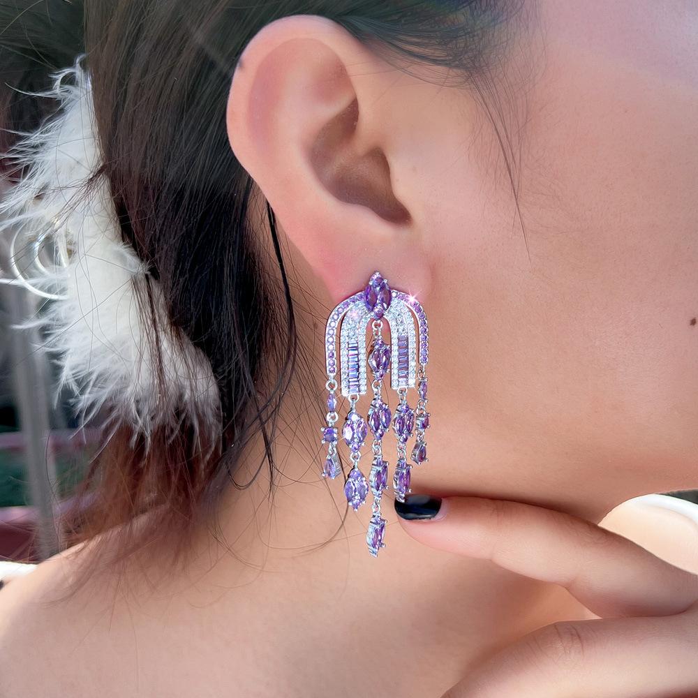 Needle Elegance Temperament Light Luxury High Sense Zircon Fringed Earrings Arch Shape Earrings Earrings