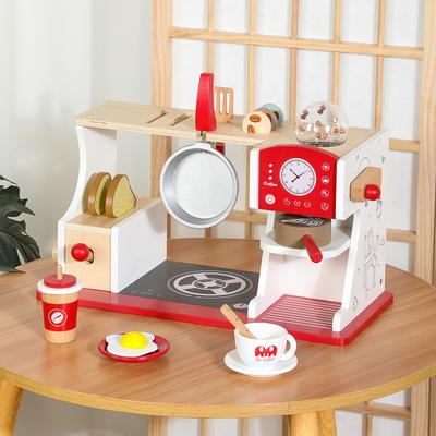Wood Simulation Toast Dessert Coffee Machine Play House Role Play Breakfast Shop Set Interactive Educational Toys
