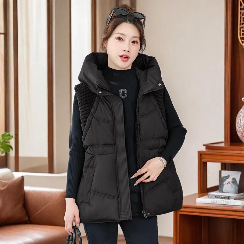 

Autumn Winter Vest Women Jacket Puffer Parkas Windproof Lightweight Hooded Warm Waistcoat Female White Duck Down Down Coat Sleeveless XL чёрный