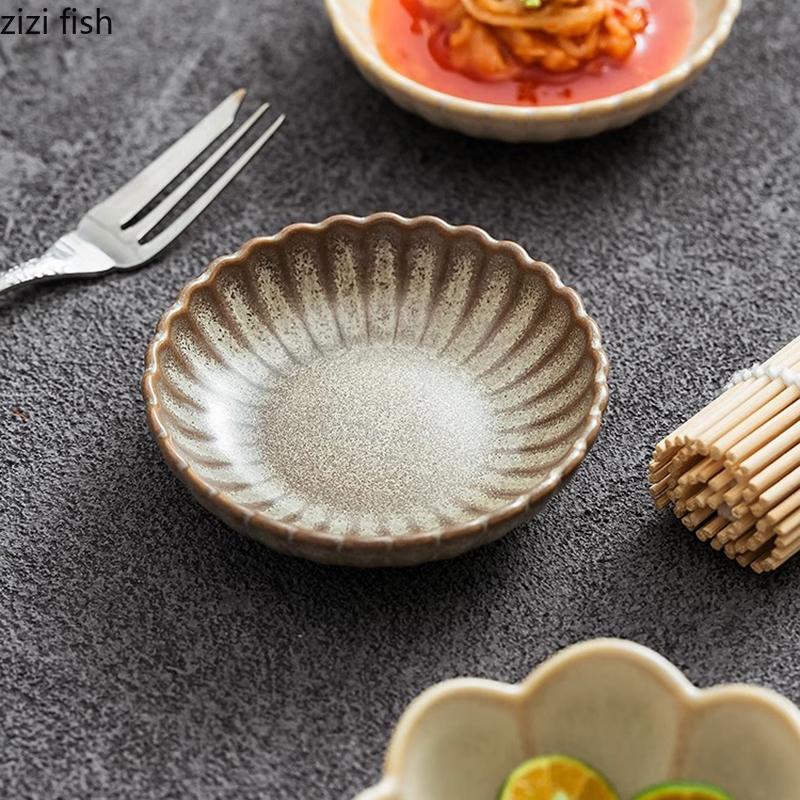 Kiln Changes Vintage Ceramic Seasoning Dish Appetizer Dish Sauce Dish Sushi Plate Snack Plate Restaurant Creative Tableware
