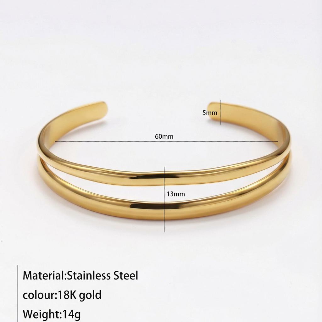 European & American Double Layer Geometric Stainless Steel Women's Open Bangle