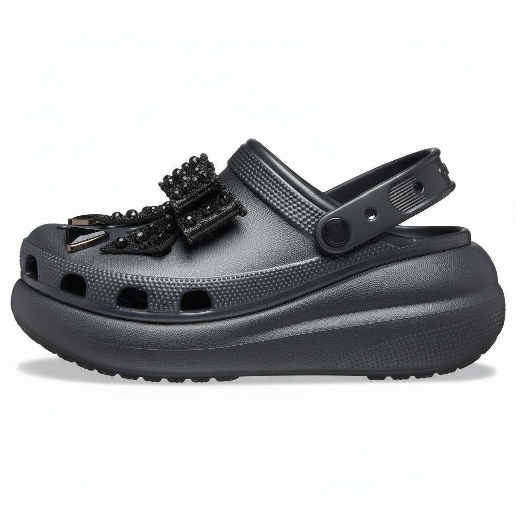 

Crocs Classic Sparkling Butterfly Cream Puff Clogs Women s Black 214118 -001 37/38